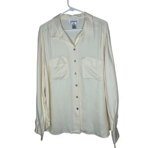JONES&CO VTG Cream Rayon Button Front Long Sleeve Blouse Top Size‎ 16 Pockets